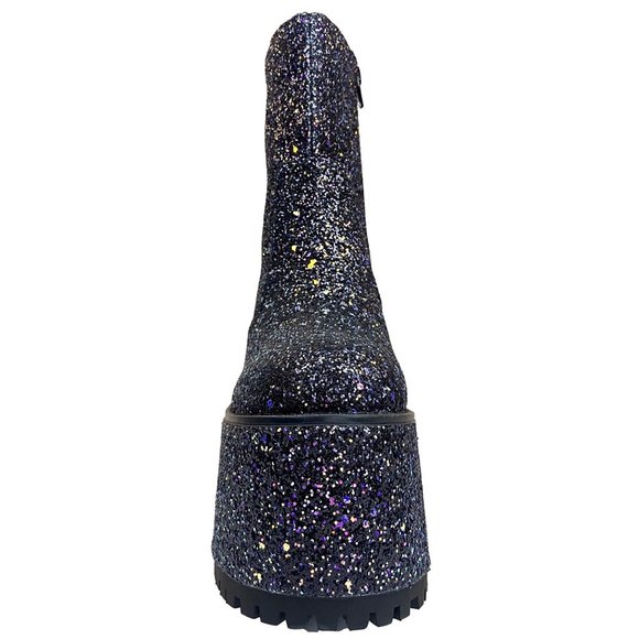 YRU Krush Platform Boots in Black Glitter - Picture 2 of 4